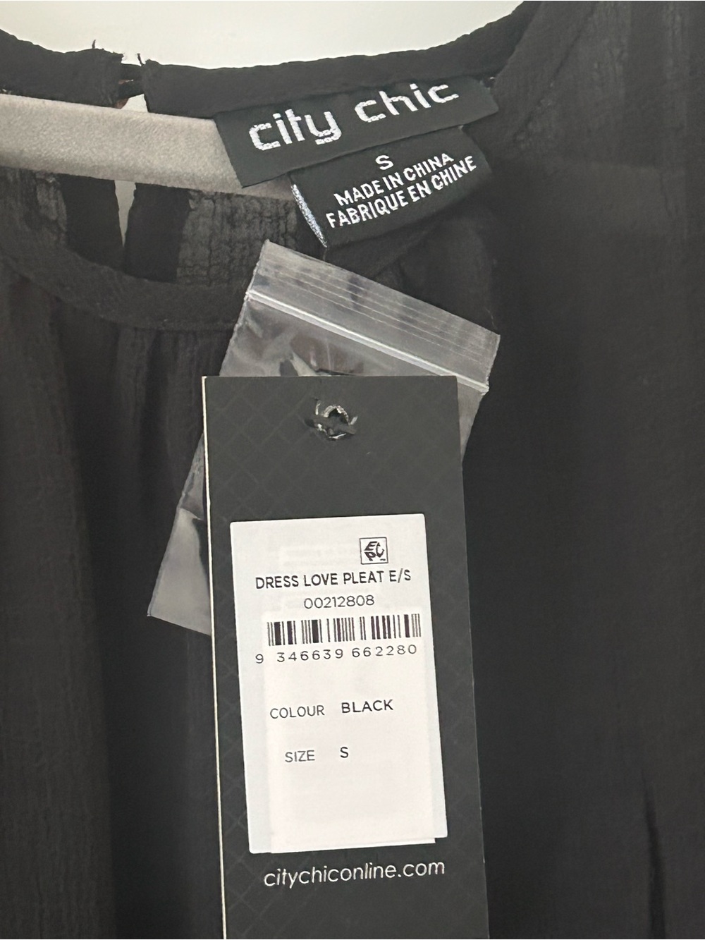 City Chic Black Dress - Sheer Top and Sleeves & Pleated Skirt, Brown Belt - Picture 3 of 14